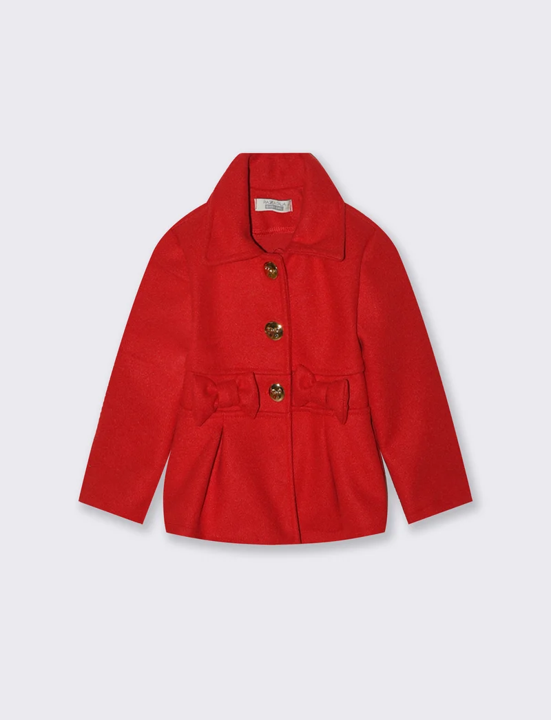 Cappotto in panno con fiocchi decorativi. - Rosso