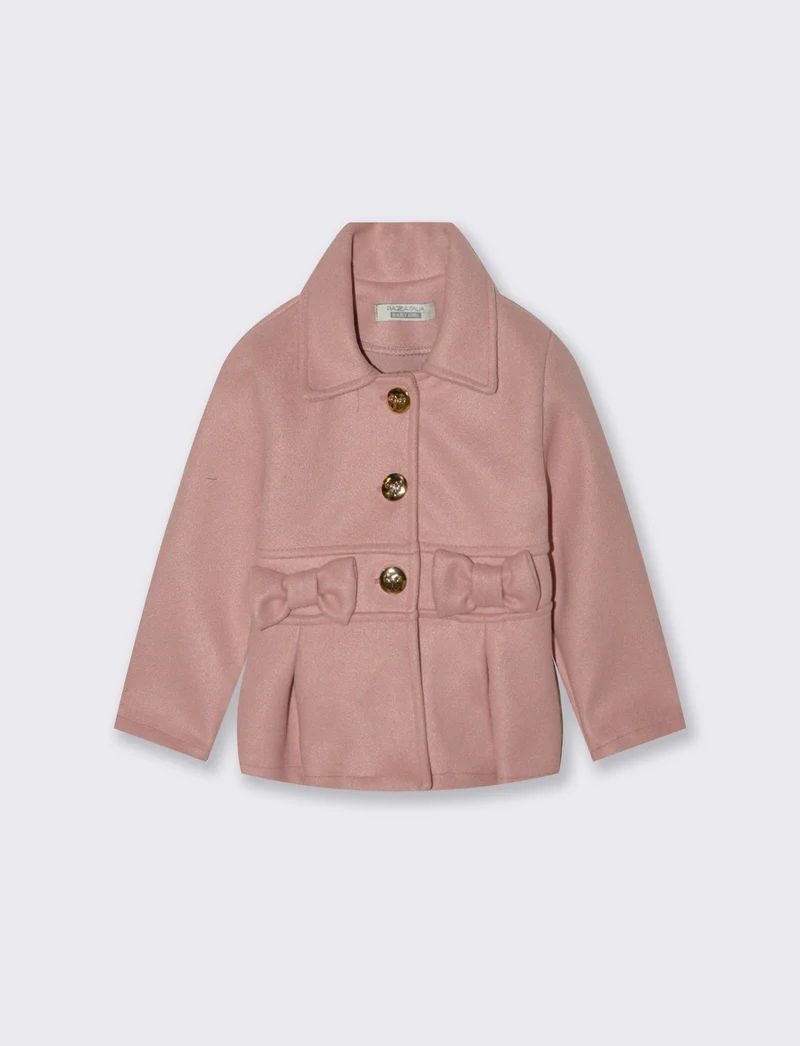 Cappotto in panno con fiocchi decorativi. - Rosa