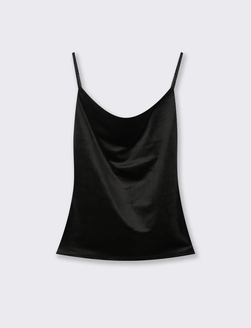 Top con bretelle in ciniglia - Nero