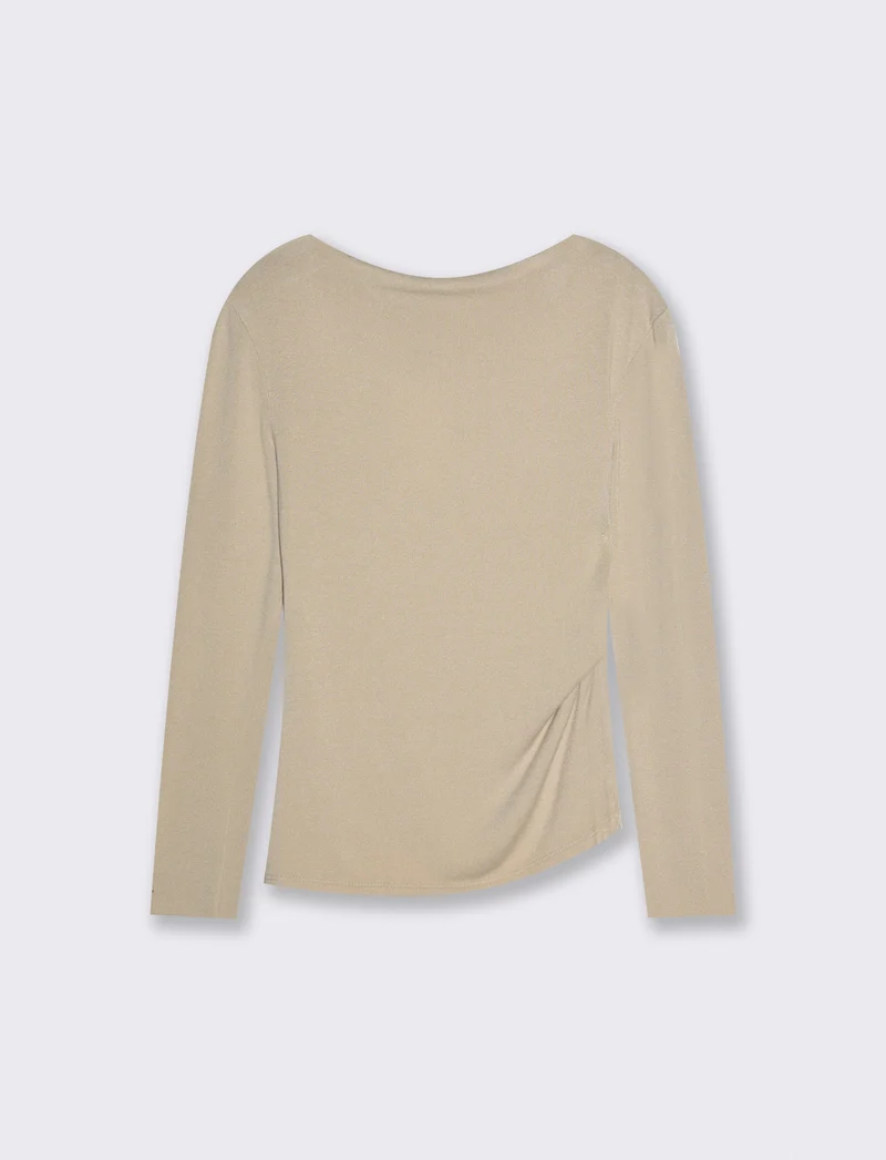 Tshirt manica lunga in maglia con scollo a barca - Bianco panna