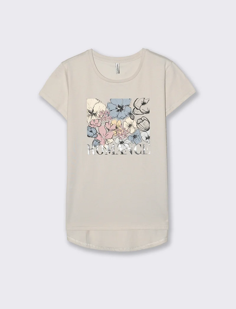 T-Shirt Manica Corta con Stampa - Sabbia