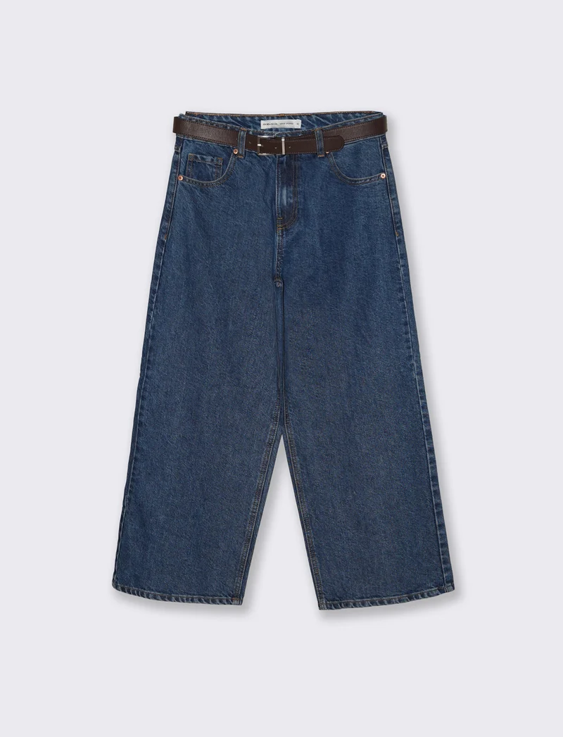 Jeans Gamba Larga Crop Vita Alta - Denim