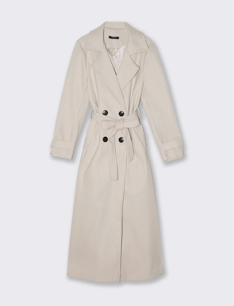 Cappotto trench doppiopetto con cintura - Beige