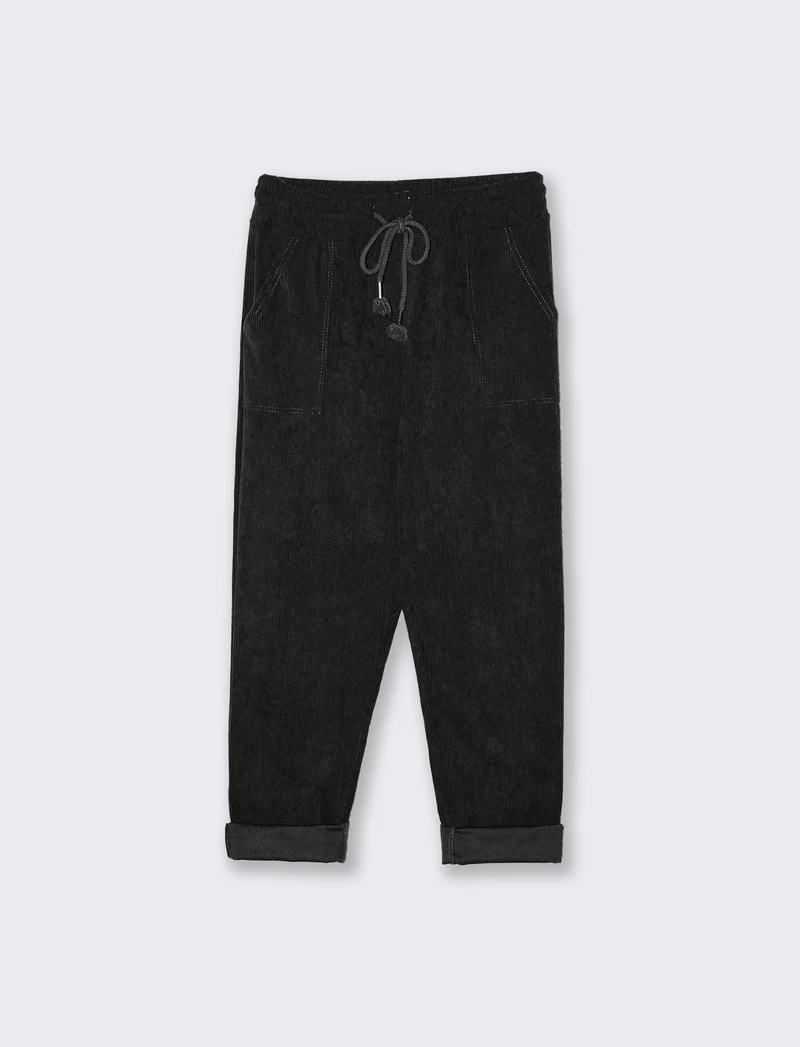 Pantalone con elastico in velluto - Nero