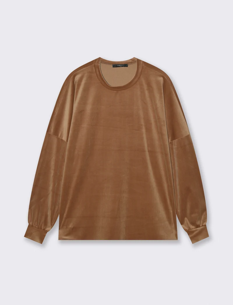 Maglia in ciniglia girocollo - Cammello