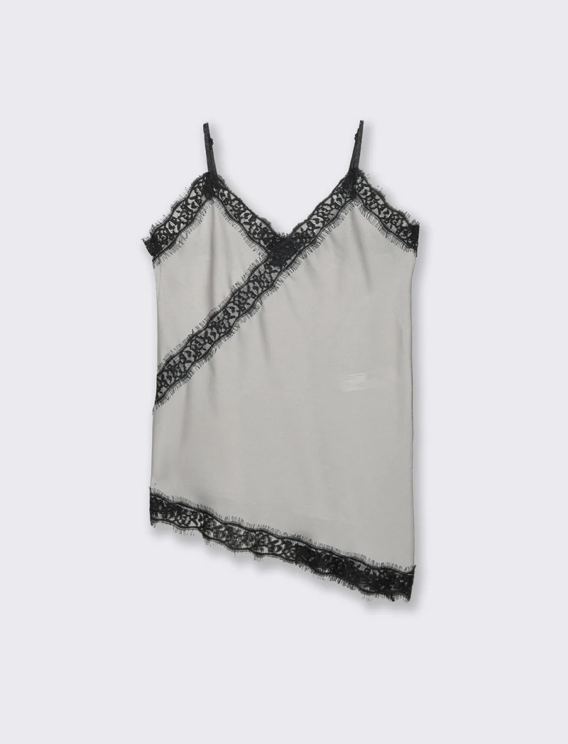 Top pizzo con bretelline - Grigio