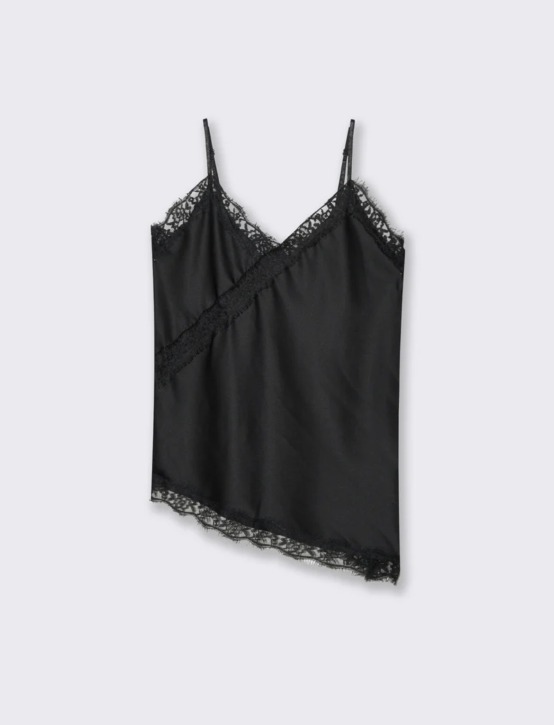 Top pizzo con bretelline - Nero