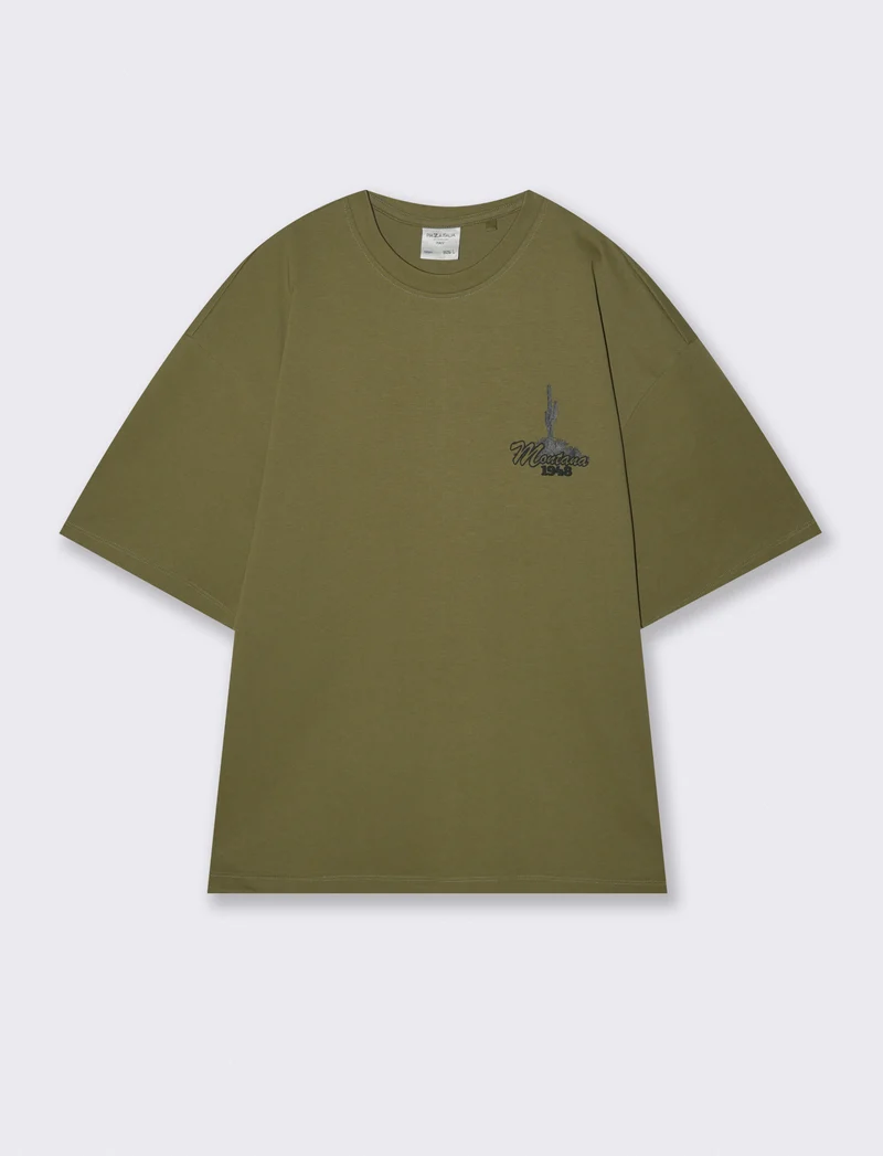 T-shirt girocollo con stampe - Verde oliva