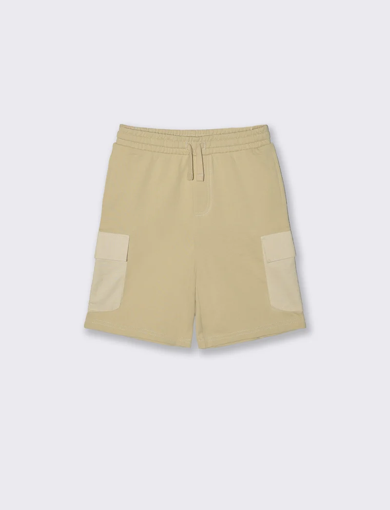 Bermuda felpa garment dyed con tasconi - Beige