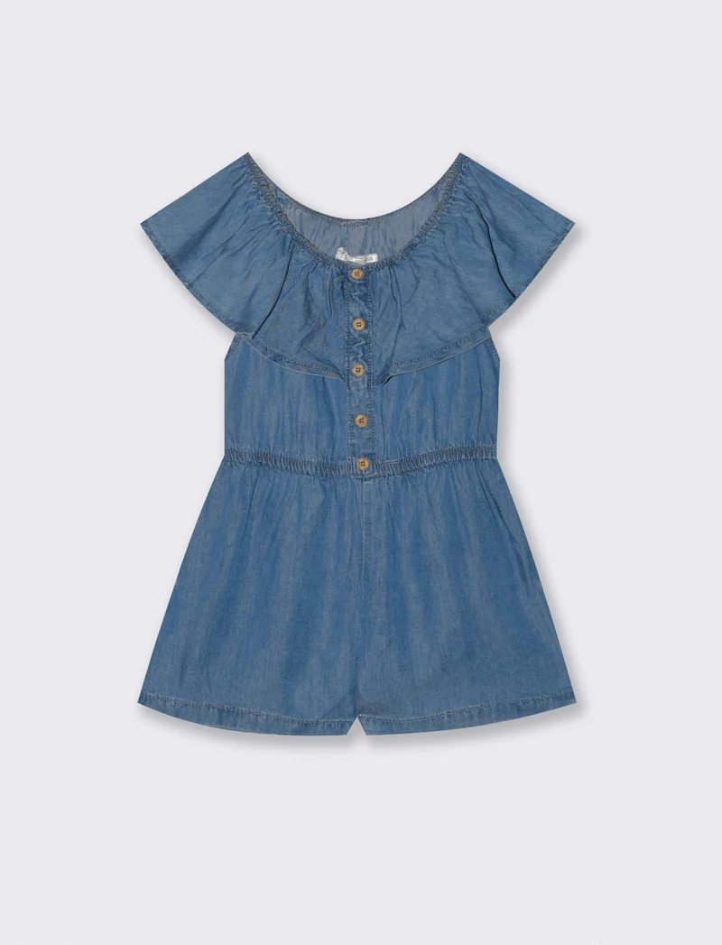 Tuta in chambray con rouche e bottoncini - Denim
