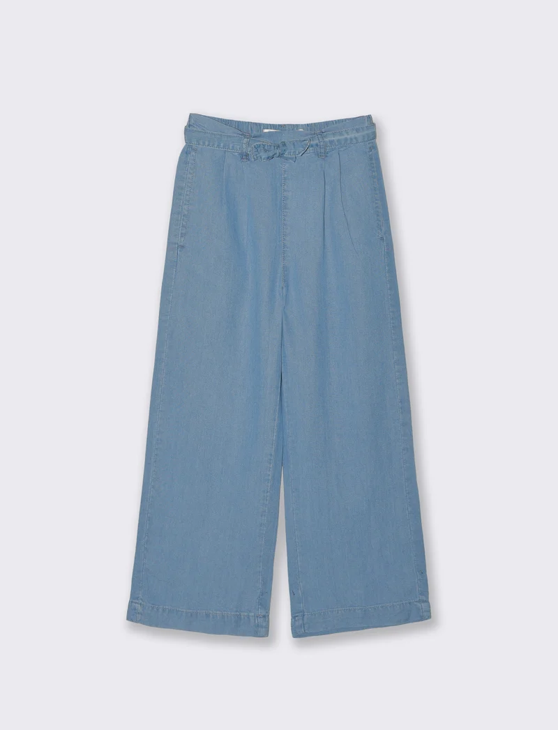 Pantaloni wide leg in chambray morbido - Denim
