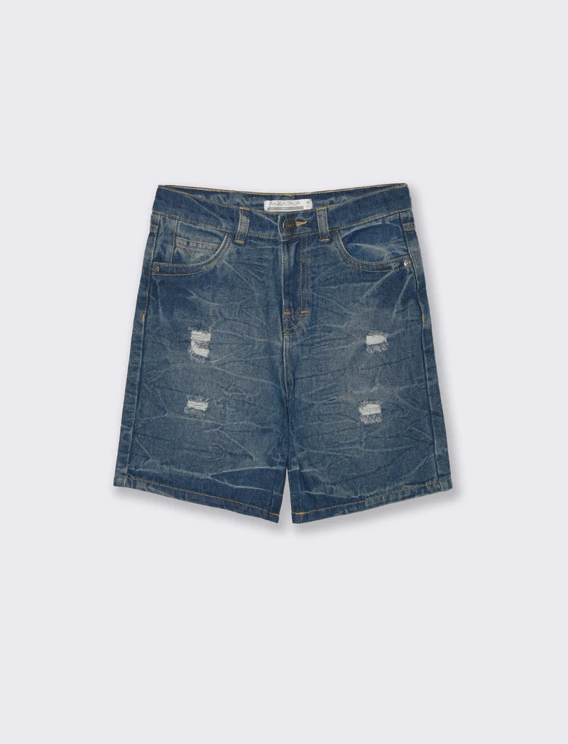 Bermuda in denim con rotture frontali - Denim