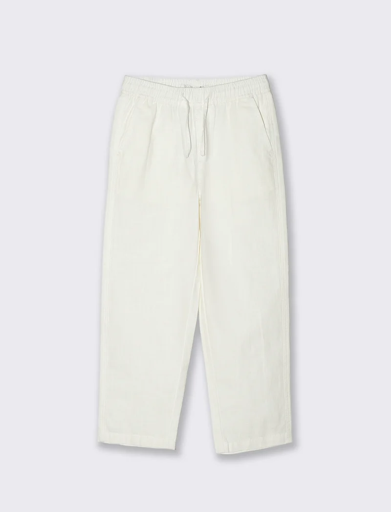 Pantaloni in misto lino con coulisse - Crema