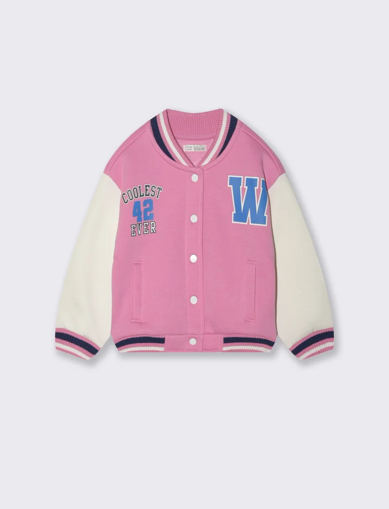 Felpa college con bottoni e maniche a contrasto - Rosa candy