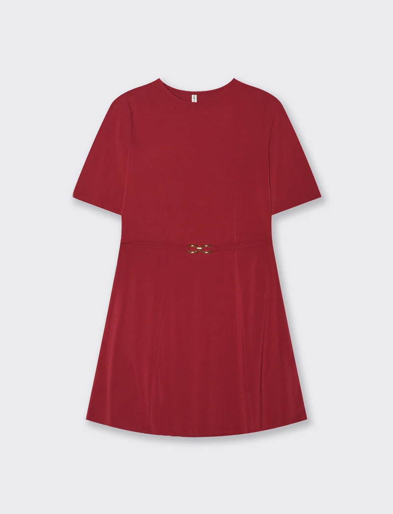Vestito Manica Corta con Cintura - Rosso india