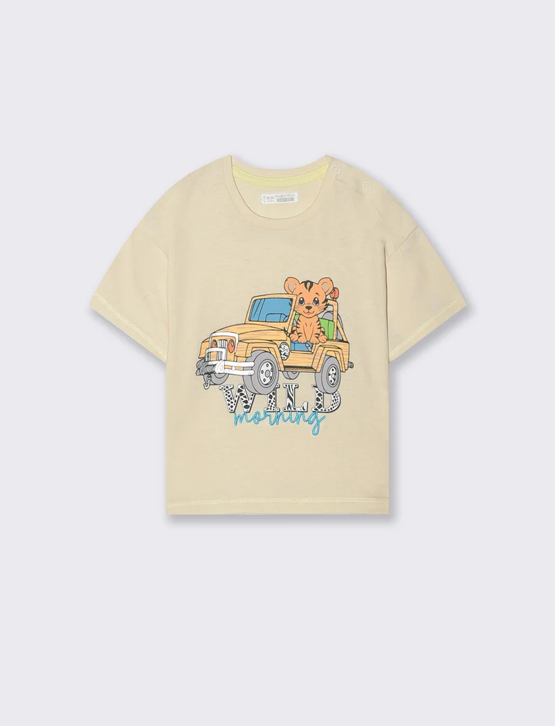 Maglietta girocollo con stampa e flock - Beige