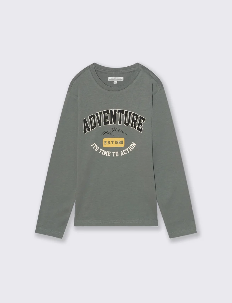 T-SHIRT IN JERSEY CON STAMPA - Verde militare