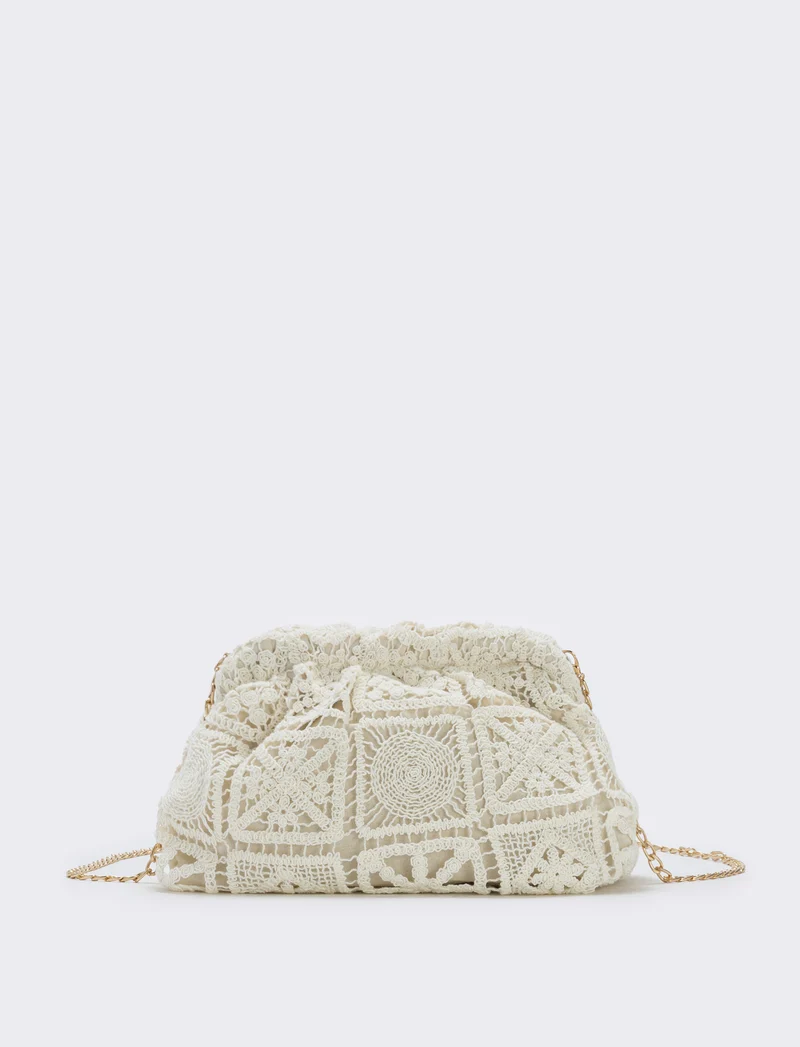 Borsetta clutch morbida in tessuti vari - Bianco sporco