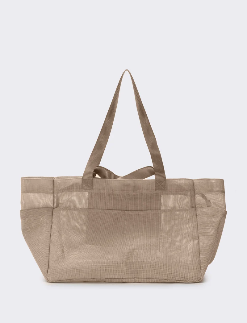 Borsone shopper grande a rete - Beige