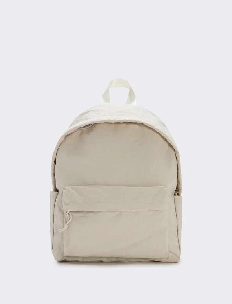 Zaino nylon con tasca frontale - Beige