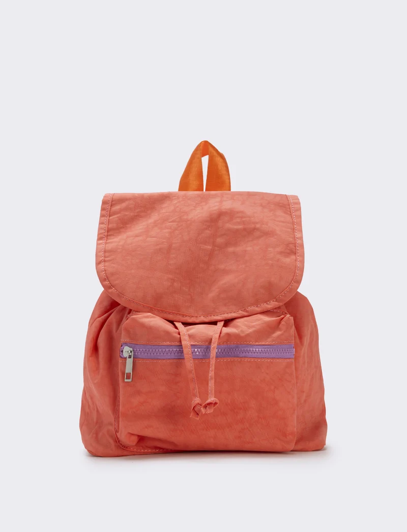 Zaino bambina in nylon con tasca pratica - Arancio