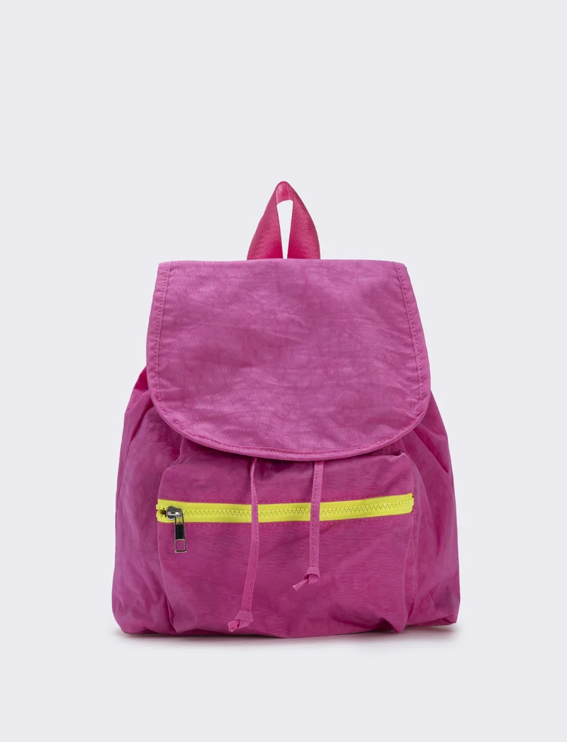 Zaino bambina in nylon con tasca pratica - Fuxia
