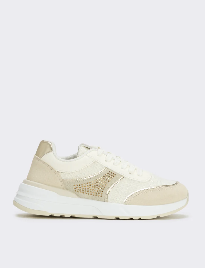 Sneakers da in tweed e strass - Beige