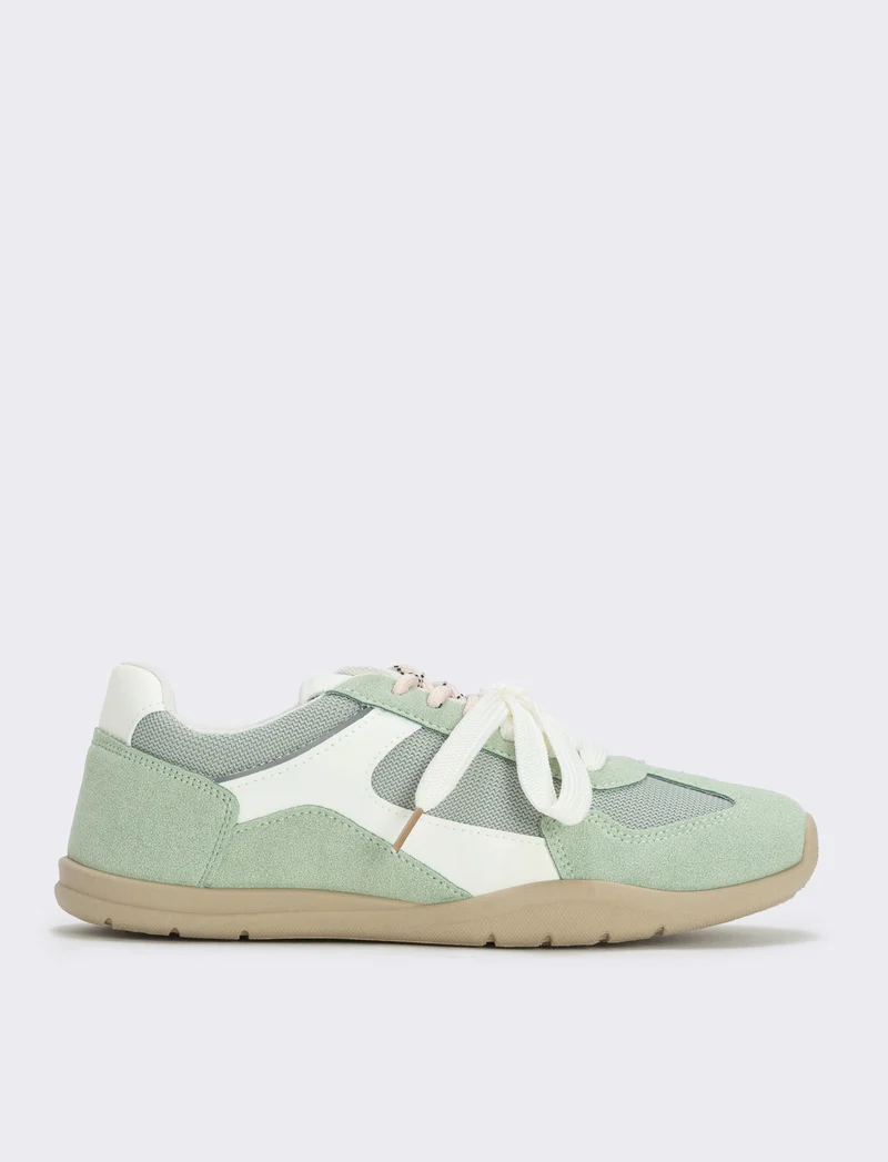 Sneakers doppio laccio in tessuto - Verde menta