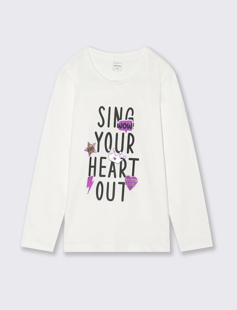 T-shirt manica lunga in morbido cotone - Bianco latte