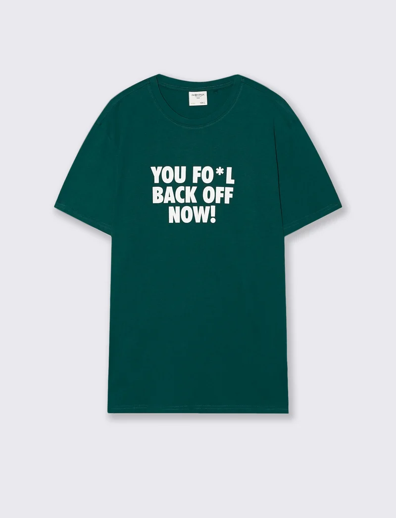 T-shirt cotone girocollo stampa contrasto - Verde petrolio