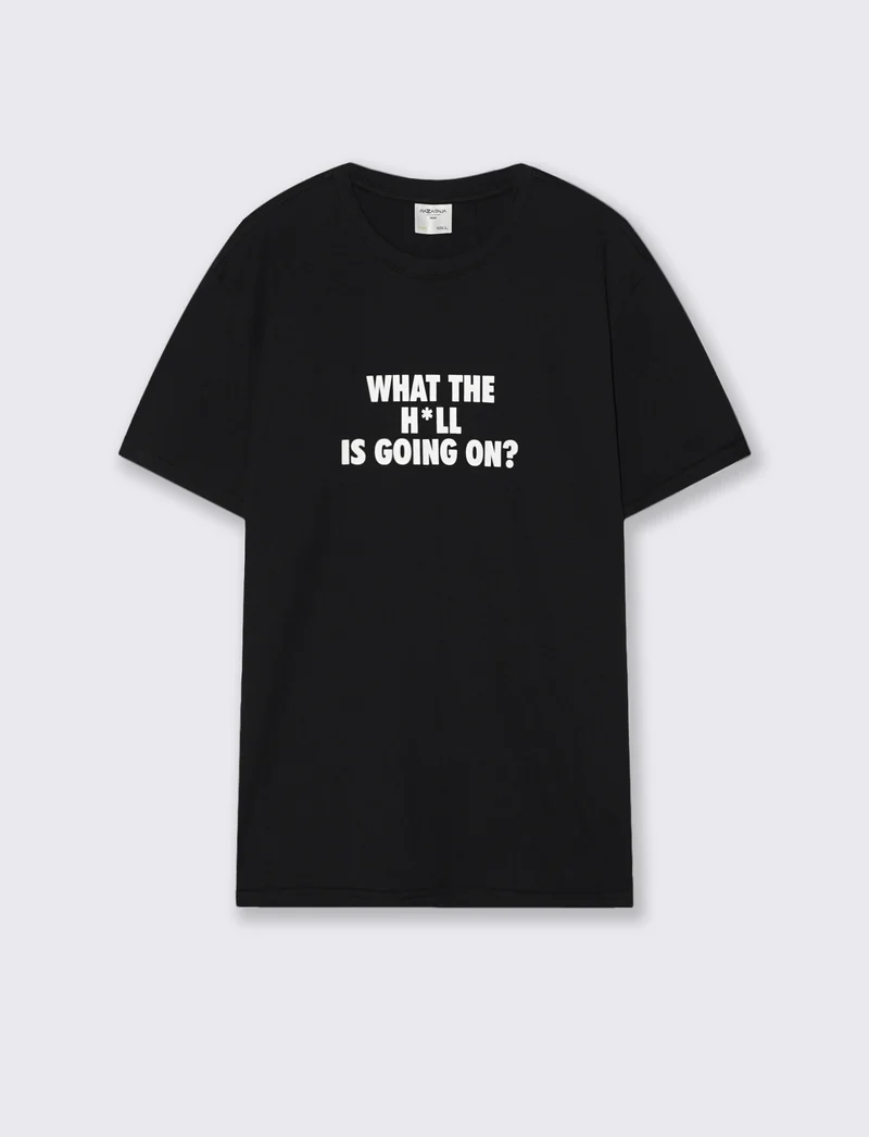 T-shirt cotone girocollo stampa contrasto - Nero