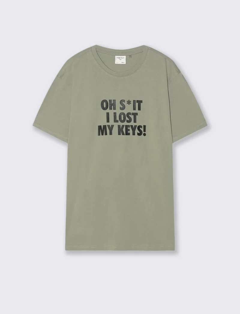 T-shirt cotone girocollo stampa contrasto - Verde