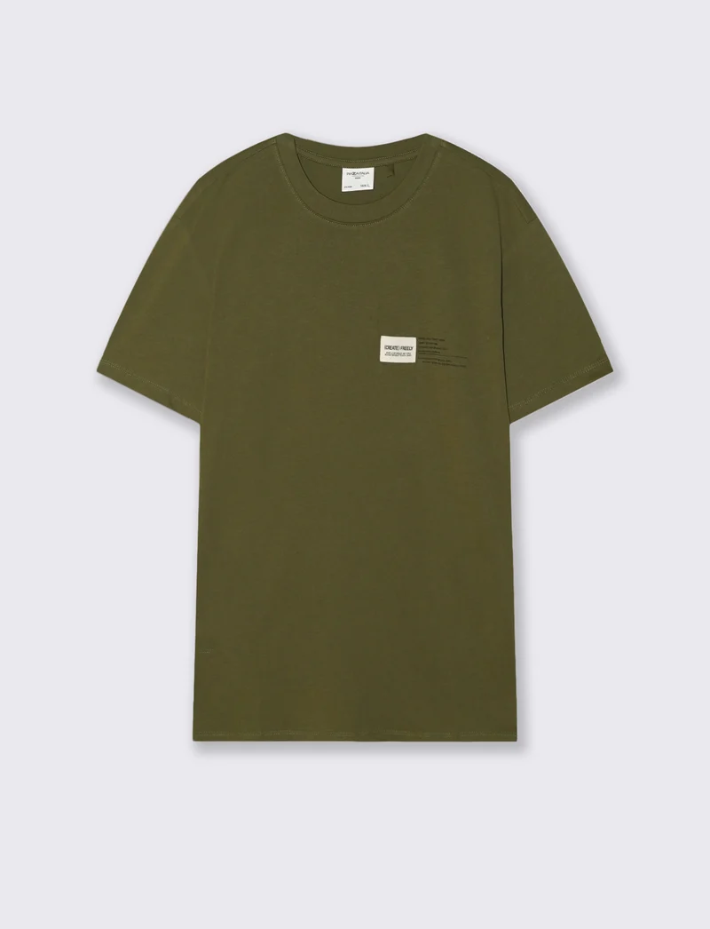 T-shirt cotone premium con patch e stampa - Verde oliva