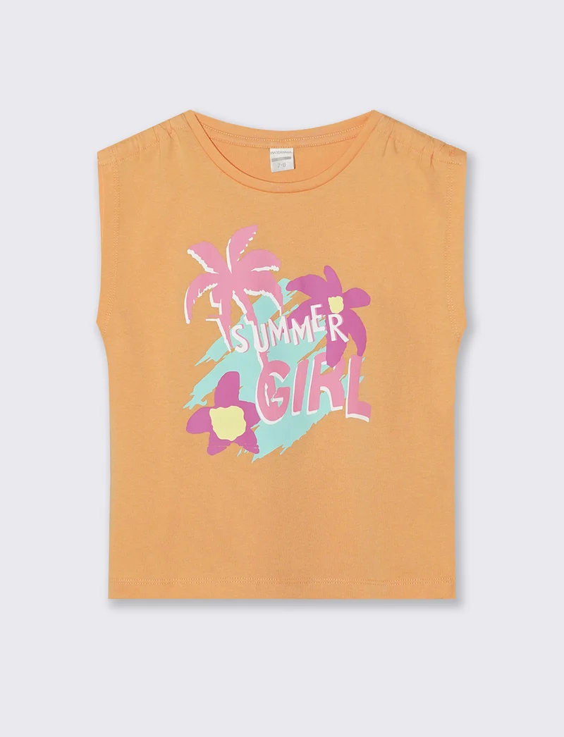T-shirt giromanica bambina con arriccio - Pesca