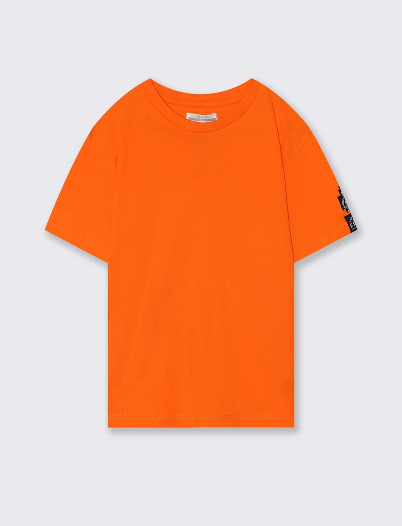 T-shirt mezza manica in cotone tinta unita - Arancio