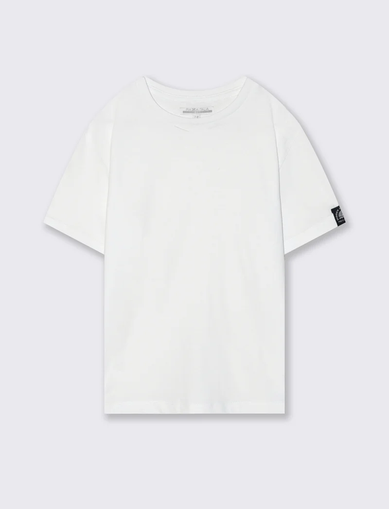 T-shirt mezza manica in cotone tinta unita - Bianco