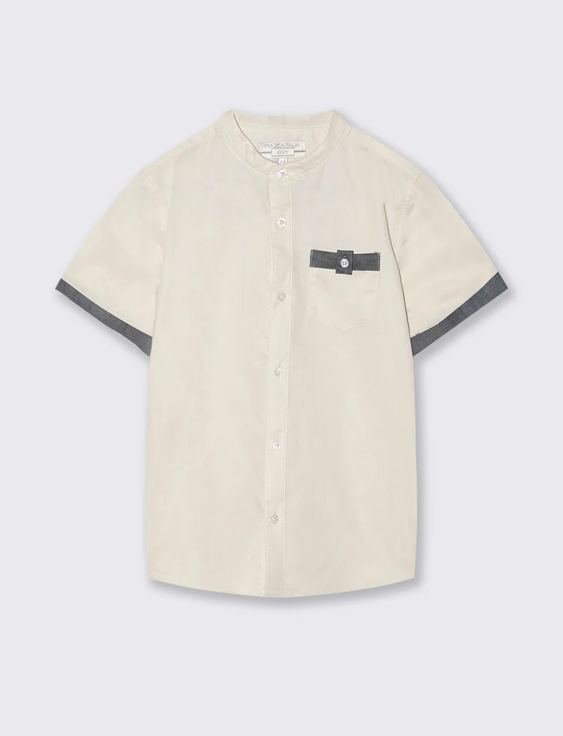 Camicia coreana mezza manica in cotone - Beige