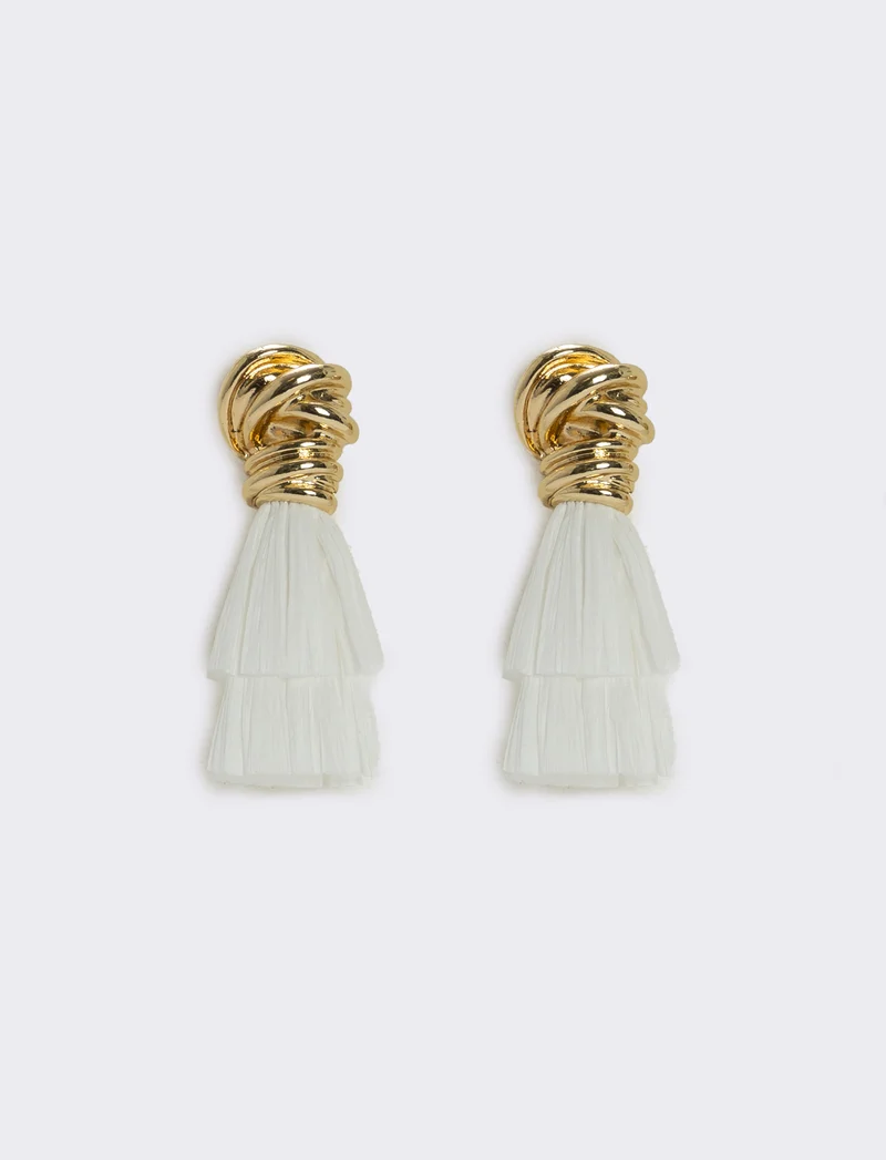 Orecchini con nodo in raffia per donne - Bianco