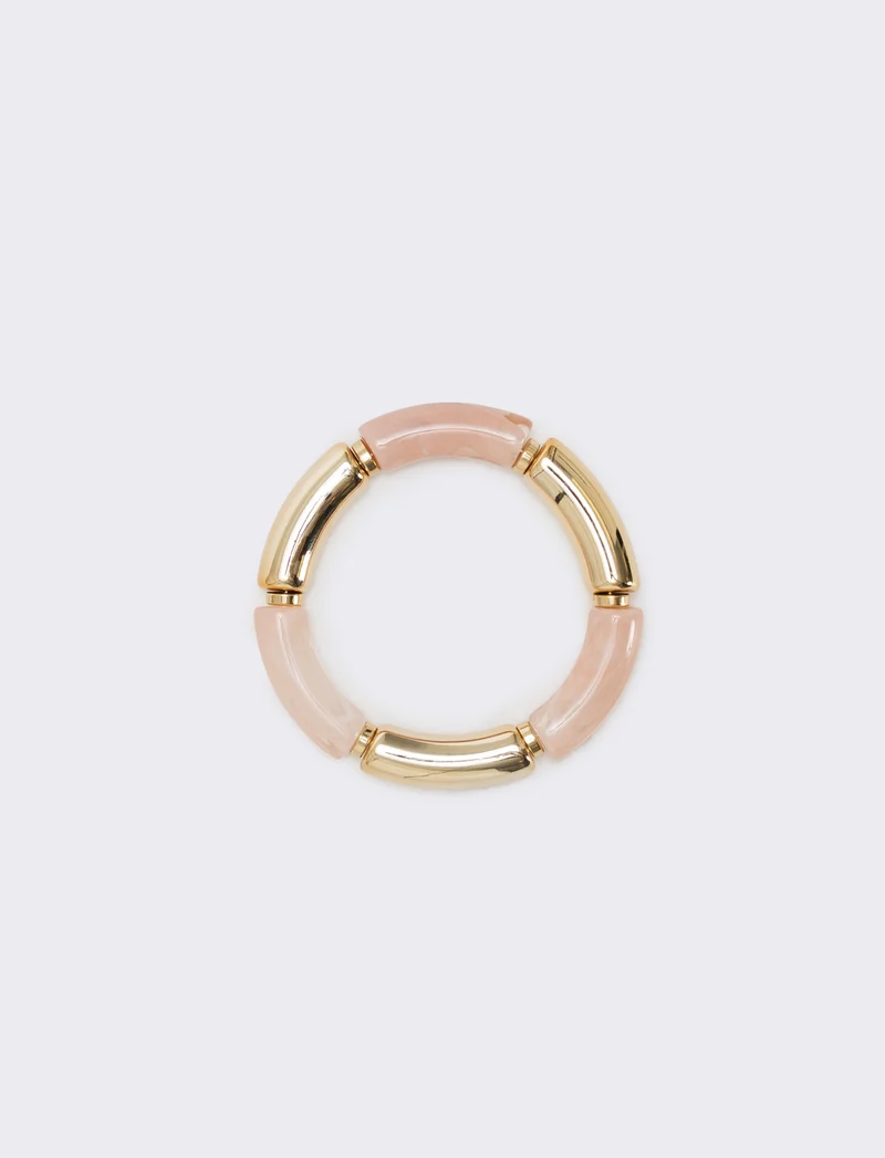 Bracciale elastico con pietre e metallo - Rosa