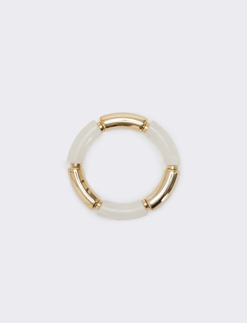 Bracciale elastico con pietre e metallo - Crema