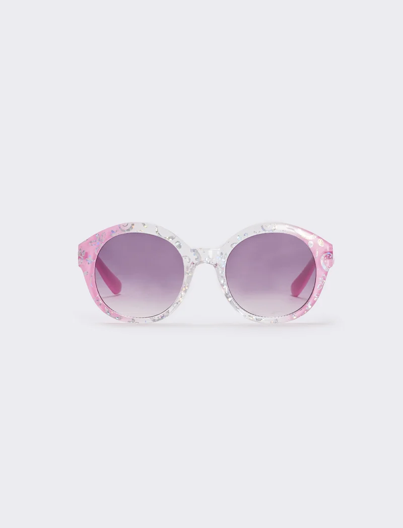Occhiali tondi con glitter brillanti - Rosa