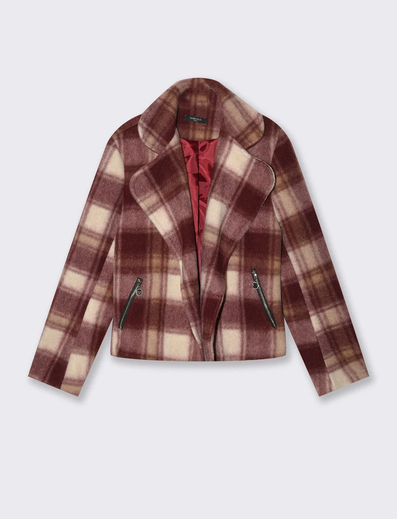 Giacca in maglia a fantasia quadri - Bordeaux