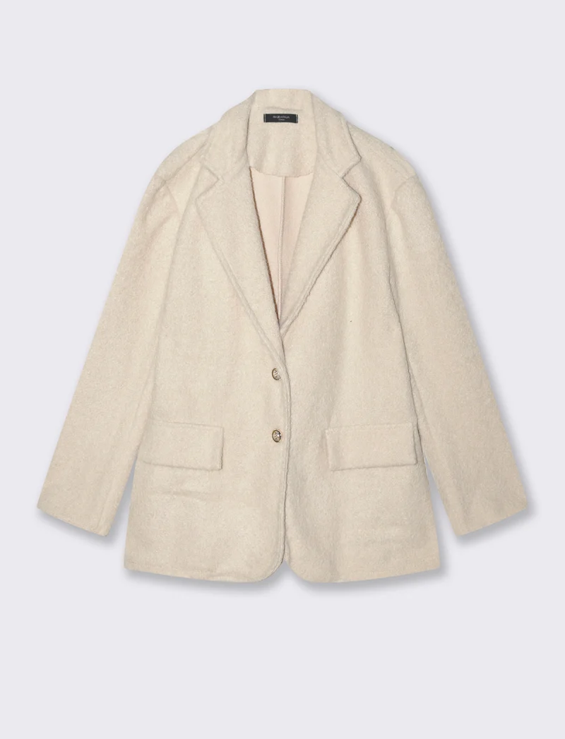 Giacca con doppio bottone effetto pelliccia - Beige