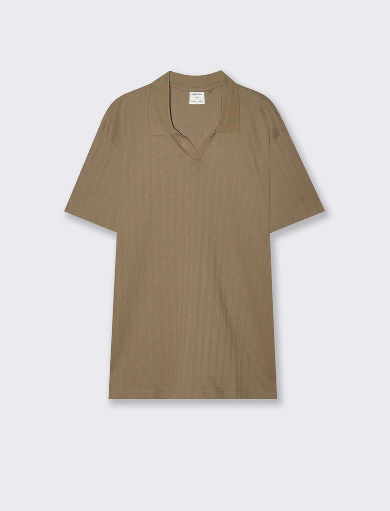 Polo Jacquard Effetto Maglia Maniche Corte - Verde kaki