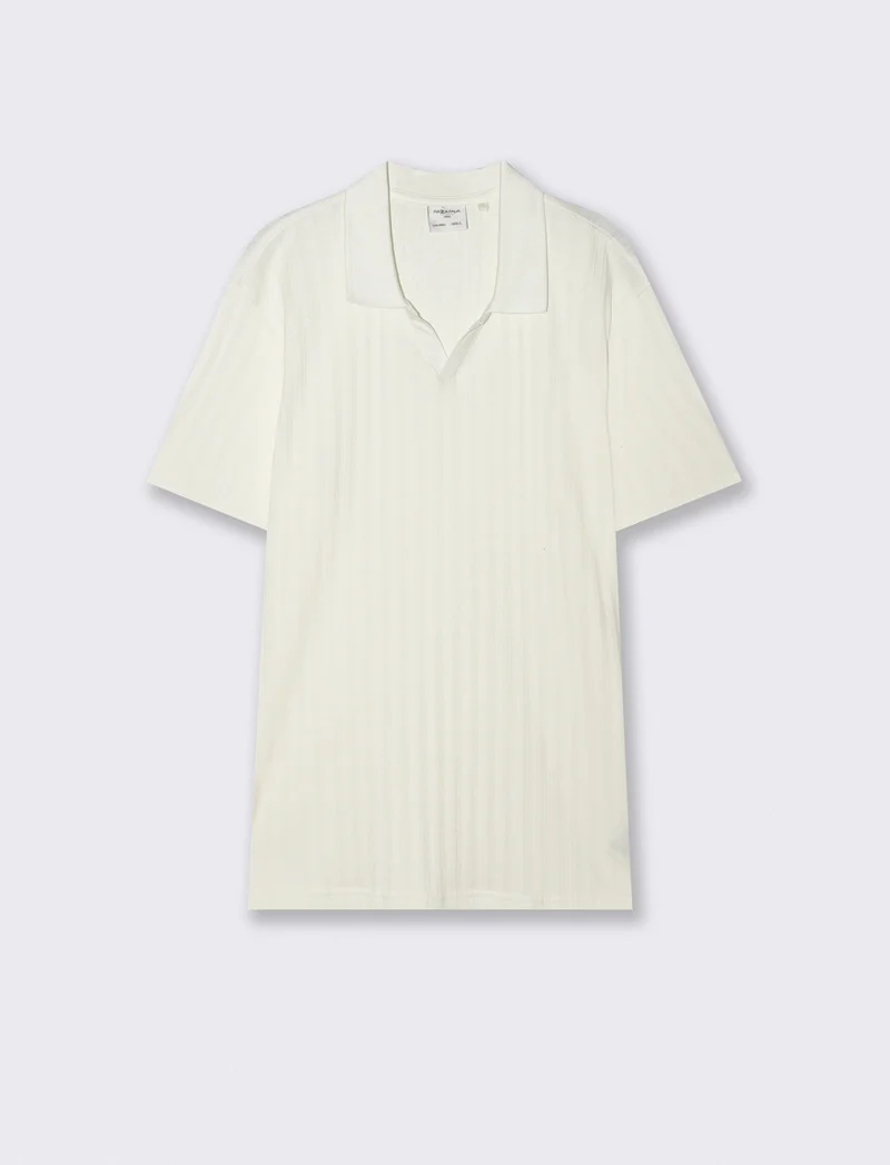 Polo Jacquard Effetto Maglia Maniche Corte - Beige ecru