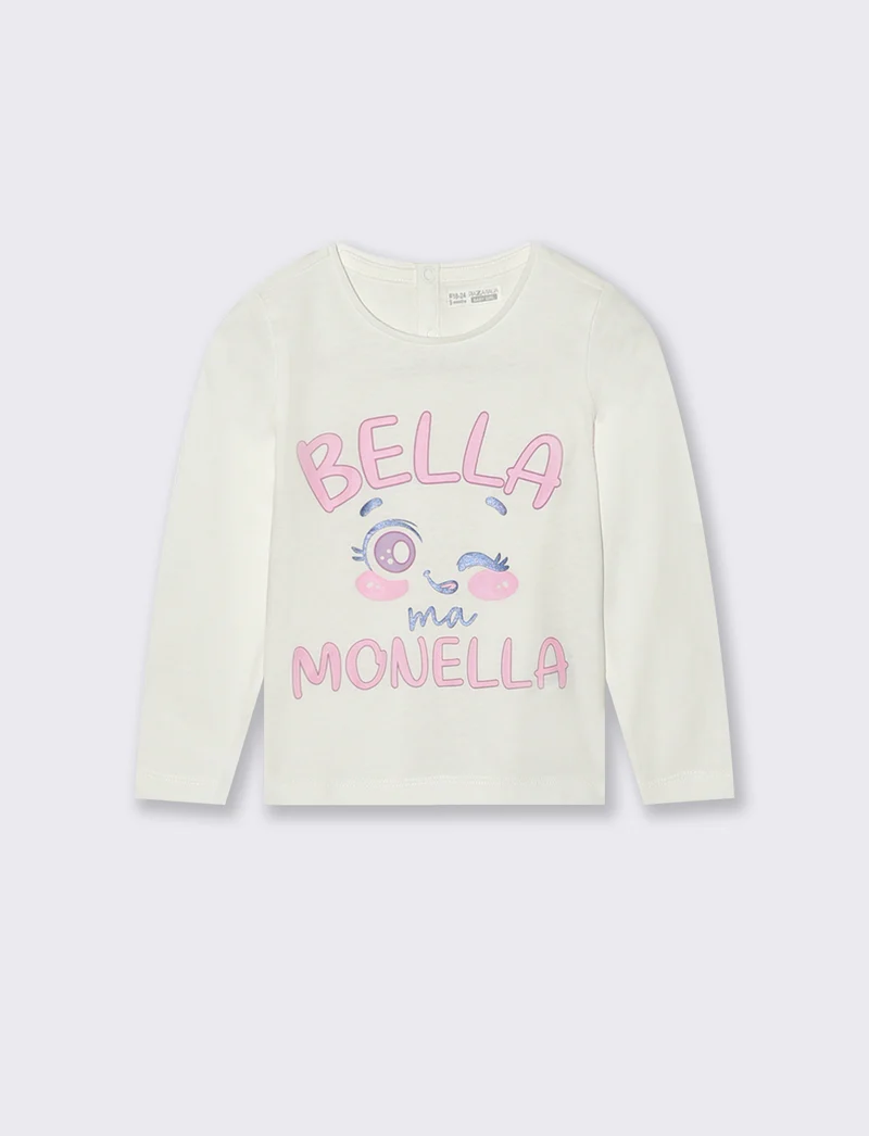 T-shirt manica lunga con stampa trendy - Bianco latte