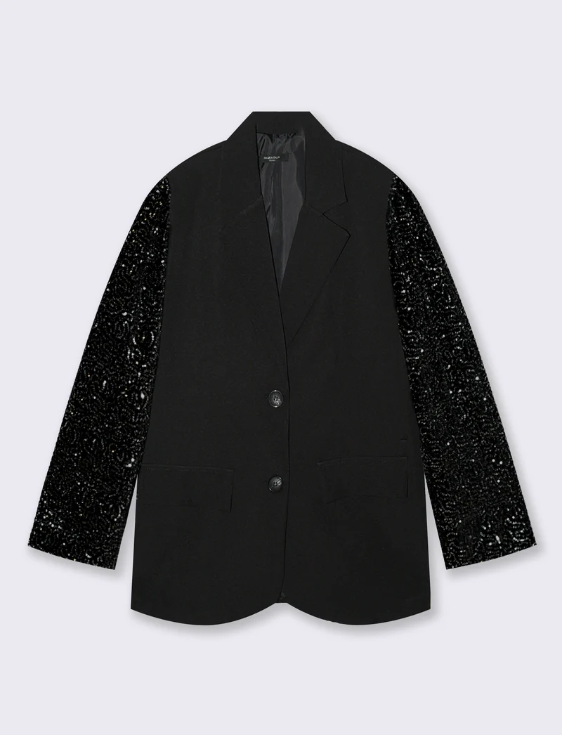 Giacca over con maniche in paillettes - Nero