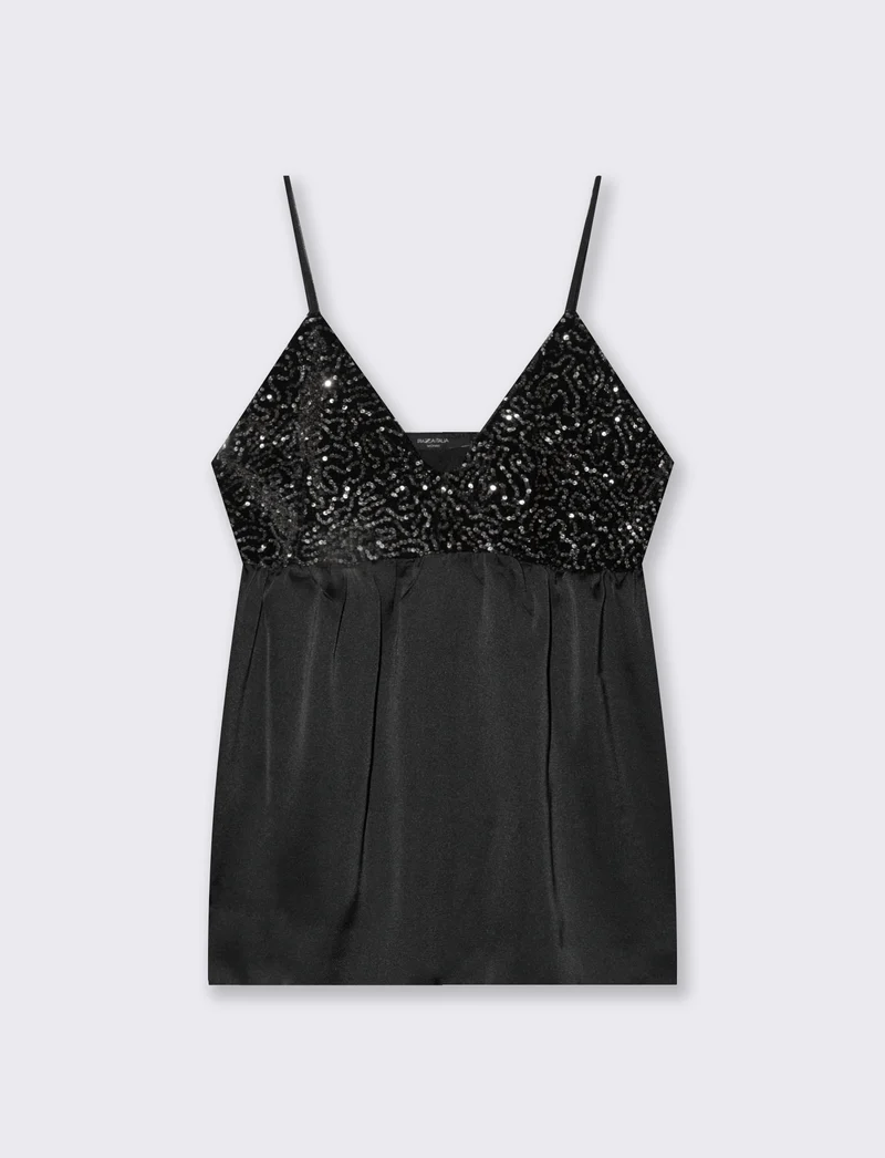 Top in paillettes e georgette - Argento