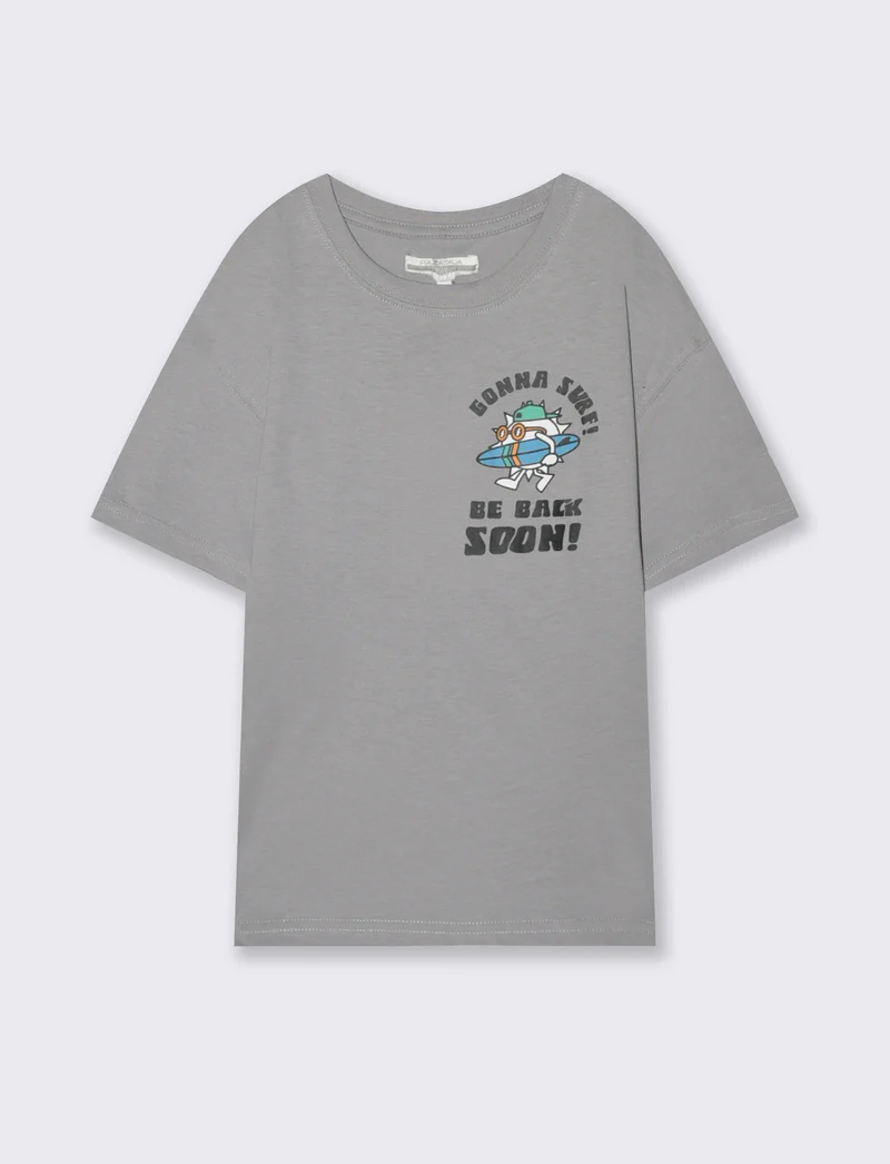 T-shirt over con stampe dinamiche per surf - Grigio