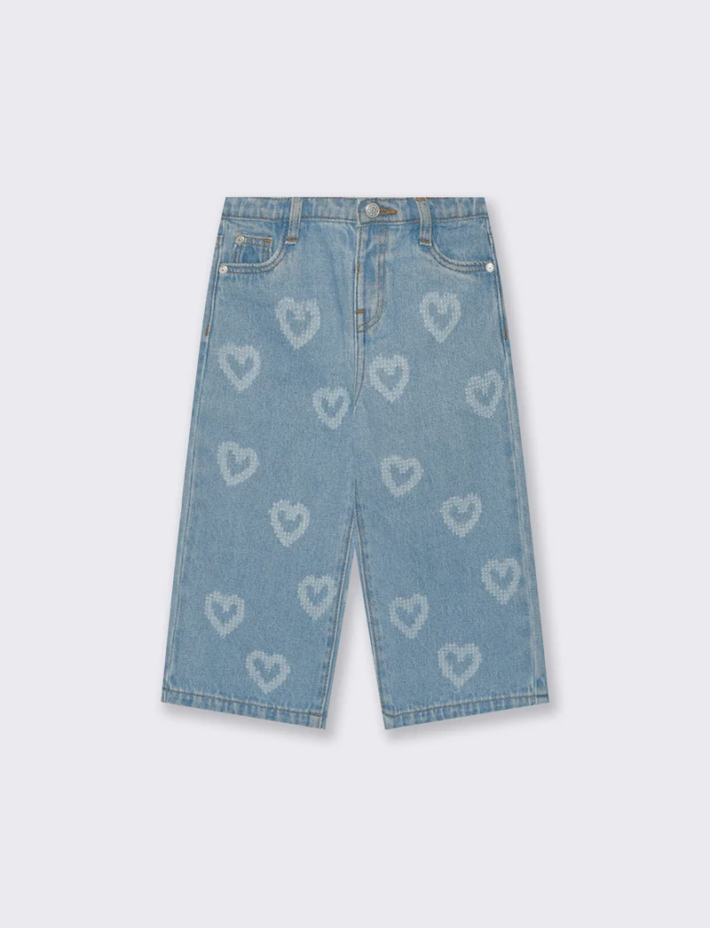 Jeans ampi con cuori in fantasia - Denim